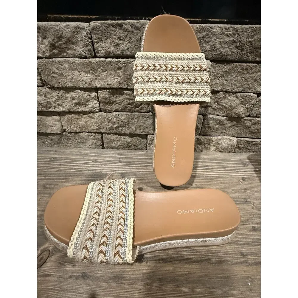 Women’s Andiamo Flat Slides Boho Hemp Braid Size 7.5 M. - Picture 4 of 8